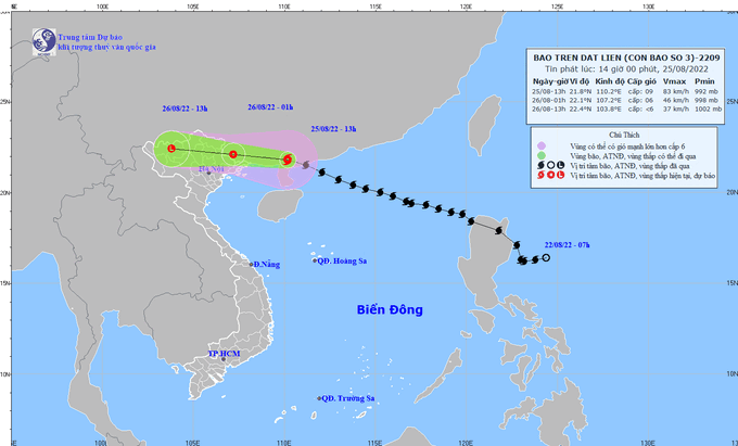 Bão số 3 mạnh cấp 9, giật cấp 11 trên khu vực đất liền phía Bắc bán đảo Lôi Châu (Trung Quốc). Ảnh: NCHMF.