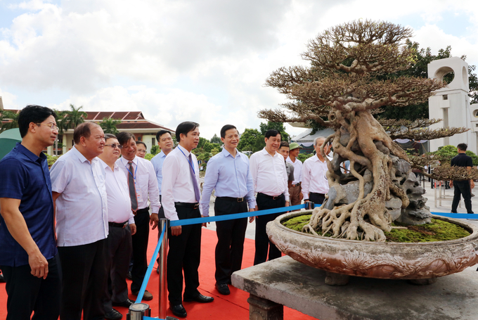 Lãnh đạo UBND tỉnh Bắc Ninh tham quan các tác phẩm trưng bày tại triển lãm sinh vật cảnh năm 2022. Ảnh: Quang Linh.