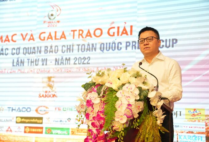 Ông Lê Quốc Minh - Ủy viên Trung ương Đảng, Tổng biên tập Báo Nhân Dân, Phó Trưởng ban Tuyên giáo Trung ương, Chủ tịch Hội nhà báo Việt Nam, Trưởng ban chỉ đạo Press Cup 2022 phát biểu tại Lễ Bế mạc và Gala trao giải.