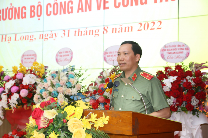 Thiếu tướng Lê Văn Tuyến, Thứ trưởng Bộ Công an phát biểu tại Lễ công bố quyết định