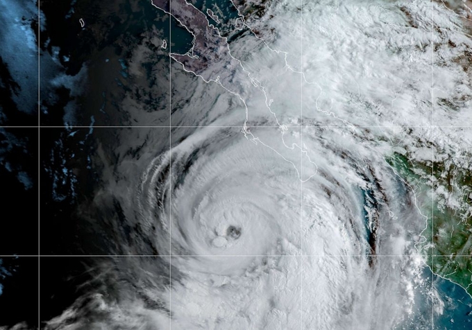 This satellite image made available by NOAA shows Hurricane Kay off the Pacific coast of Mexico, Sept. 7, 2022.