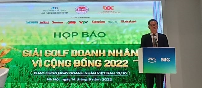 Ông Lê Văn Khương, Giám đốc Trung tâm Hỗ trợ doanh nghiệp nhỏ và vừa phía Bắc (TAC) phát biểu tại họp báo.
