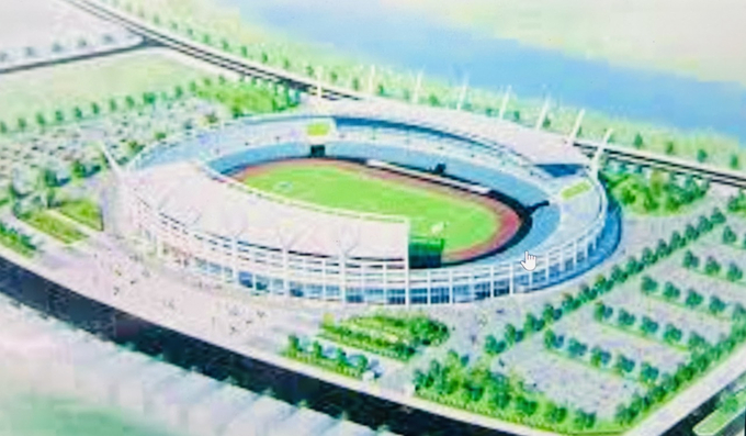 Mô hình sân vận động dự kiến xây dựng theo dự án Khu đô thị hai bên bờ sông Cầu thành phố Thái Nguyên trong nhiệm kỳ 2015-2020 hiện đã bị quên lãng. Ảnh TL 