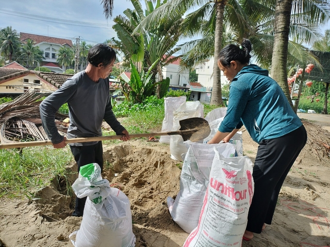 Các bao cát có khối lượng trung bình khoảng 30kg. Ảnh: L.K.