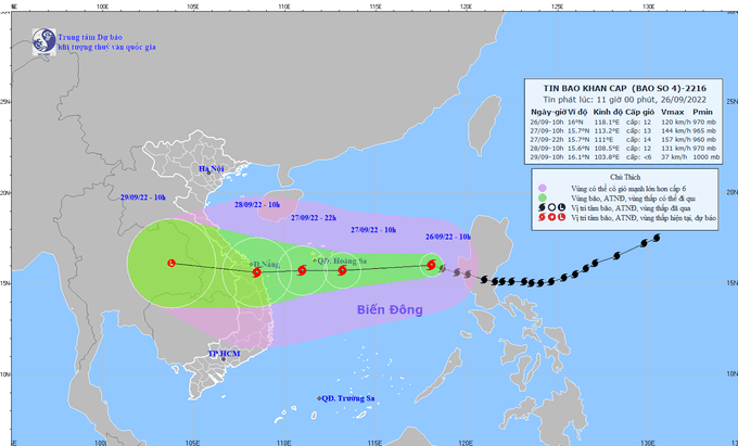 Bão Noru vào Biển Đông và trở thành cơn bão số 4 năm 2022. Ảnh: NCHMF.