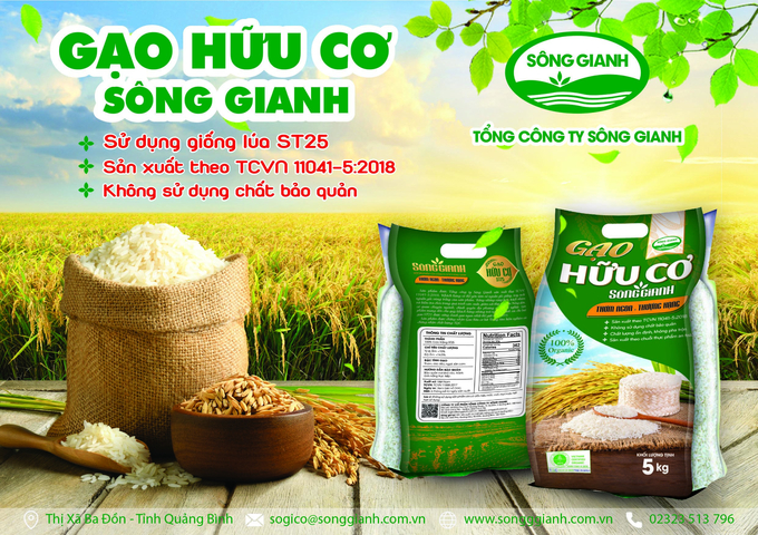 Sản phẩm gạo hữu cơ liên kết sản xuất của Tổng Công ty Sông Gianh với nông dân được thị trường chào đón. Ảnh: A.T.