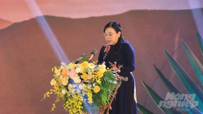 Bà Nguyễn Thanh Hải, Bí thư Tỉnh ủy Thái Nguyên phát biểu tại lễ khai mạc. Ảnh: Toán Nguyễn.