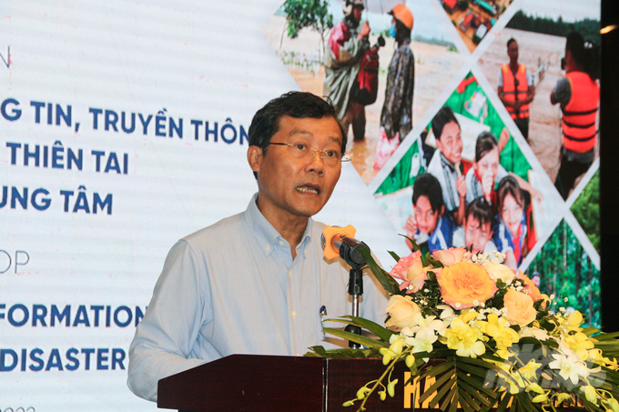 Ông Nguyễn Văn Tiến nhấn mạnh vai trò quan trọng của báo chí truyền thông trong công tác phòng, chống thiên tai. Ảnh: Phạm Hiếu.