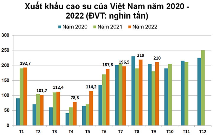 Xuất khẩu cao su của nước ta năm 2020 - 2022