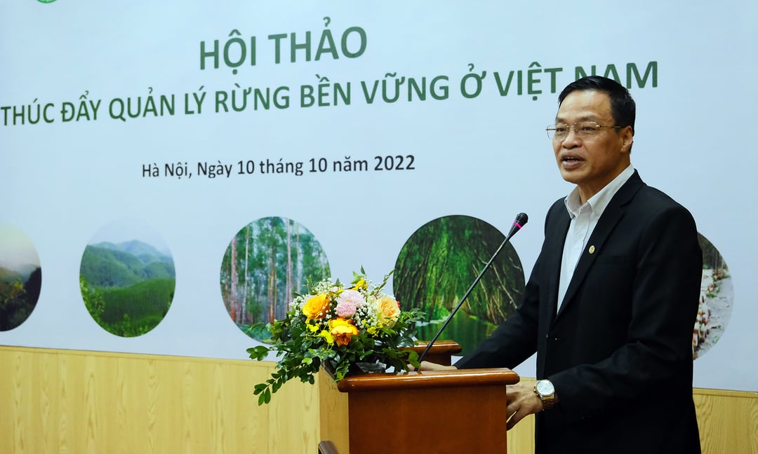 GS.TS. Võ Đại Hải, Giám đốc Viện Khoa học Lâm nghiệp Việt Nam phát biểu khai mạc hội thảo sáng 10/10.