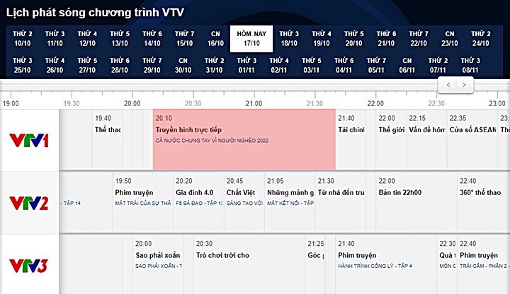 Lịch phát sóng chương trình trên kênh VTV1 hôm nay