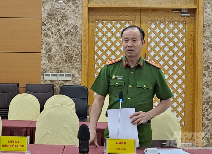 Đại tá Nguyễn Quang Phương thông tin kết quả đấu tranh phòng, chống tội phạm trên địa bàn tỉnh.