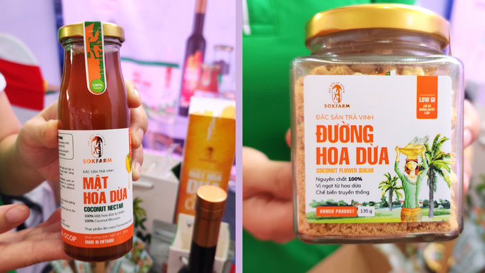 Two product lines of Sokfarm coconut nectar concentrate and coconut flower sugar have been officially exported to Japan and the Netherlands. Photo: Kim Anh.