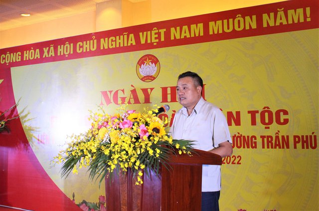 Chủ tịch UBND thành phố Hà Nội Trần Sỹ Thanh phát biểu tại Ngày hội Đại đoàn kết dân tộc tại Liên Tổ dân phố khu đô thị Gamuda Gardens, phường Trần Phú, quận Hoàng Mai. Ảnh: VGP/Minh Anh.