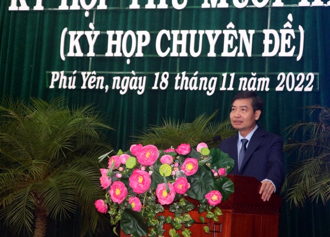 Ông Tạ Anh Tuấn phát biểu khi được bầu giữ chức Chủ tịch UBND tỉnh Phú Yên. Ảnh: KS.