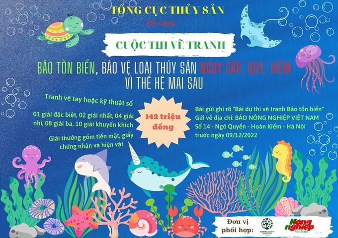The Directorate of Fisheries coordinated with Vietnam Agriculture News to organize a painting contest with the theme 'Marine conservation, protection of endangered, precious and rare aquatic species for future generations'.