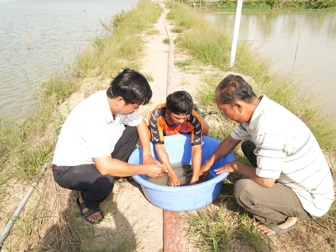 The ông Lê Thanh Tùng, Chủ tịch Hội nông dân xã Phú Thọ, toàn xã hiện có khoảng 9 ha mặt nước nuôi cá heo và chạch, thì riêng Nguyễn Văn Liêm chiếm hơn 1 nửa với 5 ha. Ảnh: Hồng Thuỷ.