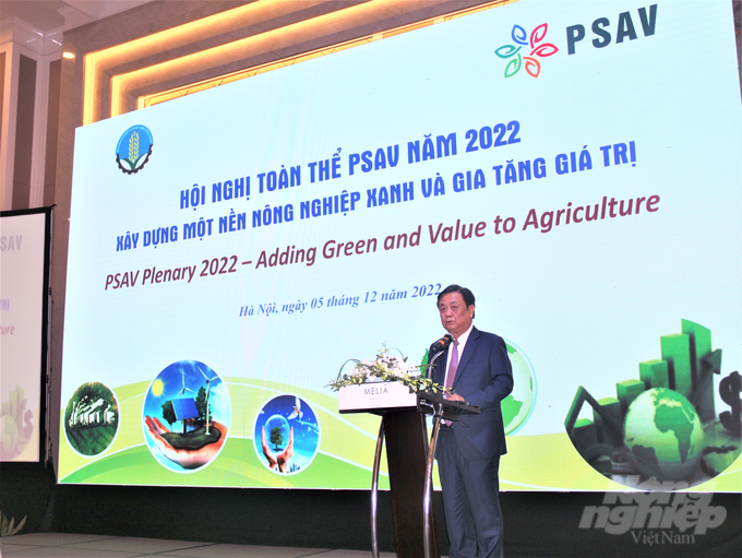 Bộ trưởng Lê Minh Hoan phát biểu khai mạc Hội nghị toàn thể các nhóm công tác PPP ngành hàng trong khuôn khổ Đối tác phát triển nông nghiệp bền vững Việt Nam (PSAV) năm 2022. Ảnh: Phạm Hiếu.