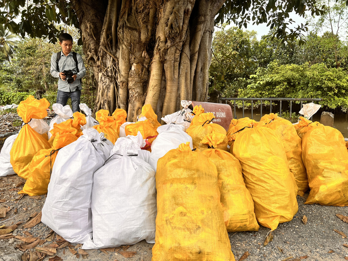 Vỏ bao thuốc bảo vệ thực vật được nông dân Đồng Tháp thu gom. Ảnh: Thanh Sơn.