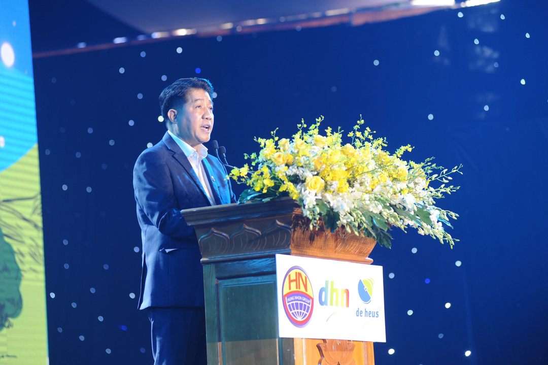 Ông Vũ Mạnh Hùng - Chủ tịch Tập đoàn Hùng Nhơn phát biểu tại Lễ khởi công dự án.
