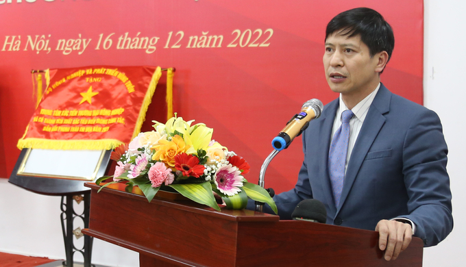 Ông Nguyễn Minh Tiến, Giám đốc Trung tâm Xúc tiến thương mại Nông nghiệp (Bộ NN-PTNT) phát biểu tại lễ tổng kết công tác năm 2022. Ảnh: Nguyễn Hùng.