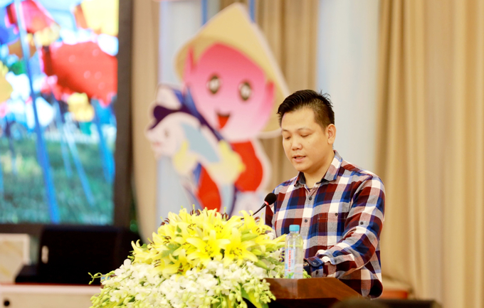 Ông Nguyễn Trọng Tuấn - Giám đốc vận hành hệ thống siêu thị WinMart phát biểu tại Hội thảo 'Ứng dụng khoa học công nghệ nhằm gia tăng giá trị sản phẩm, thúc đẩy liên kết chuỗi cá tra Vùng Đồng bằng Sông Cửu Long'.