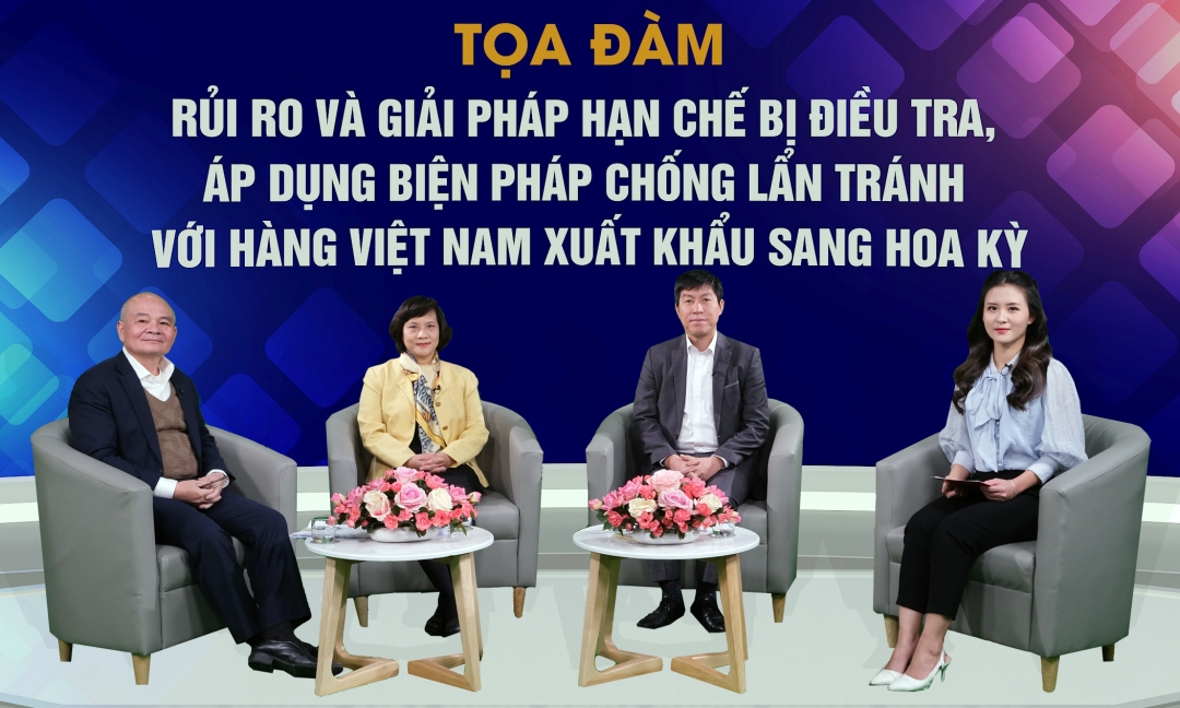 Các diễn giả tại Tọa đàm Rủi ro và Giải pháp hạn chế bị điều tra, áp dụng biện pháp chống lẩn tránh với hàng Việt Nam xuất khẩu sang Hoa Kỳ.