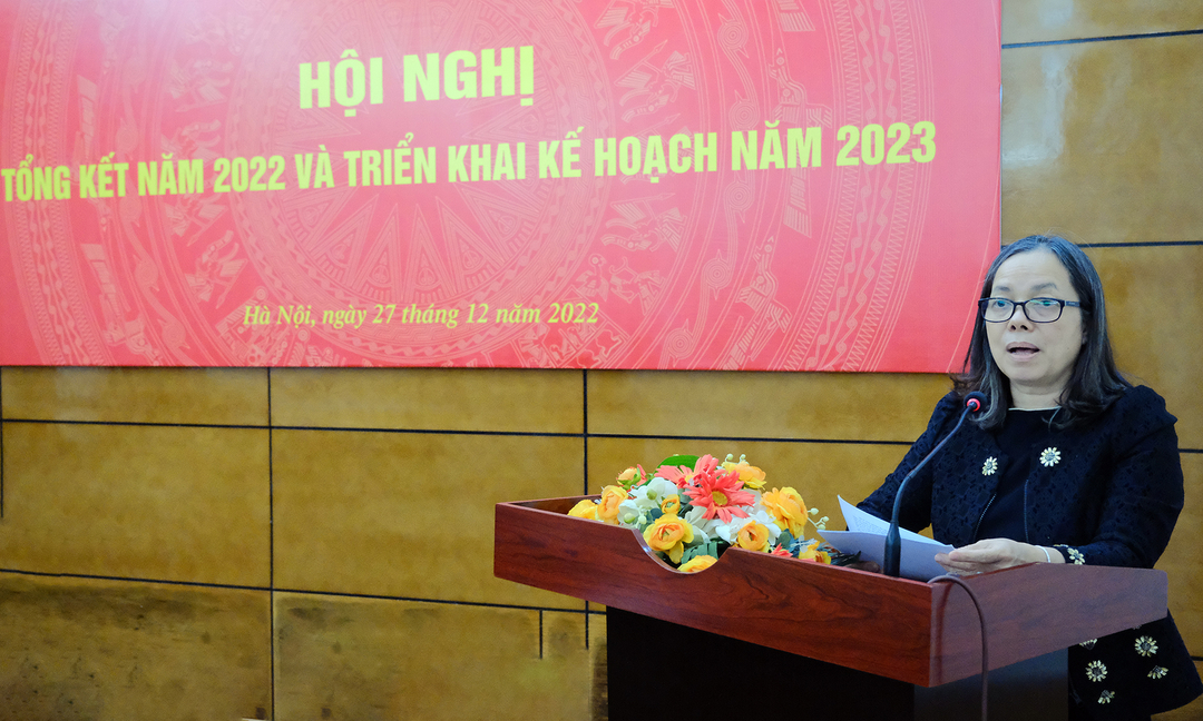 Phó Tổng cục trưởng Nguyễn Thị Thu Nguyệt tổng kết công tác chỉ đạo, điều hành và các kết quả của ngành thủy sản năm 2022.