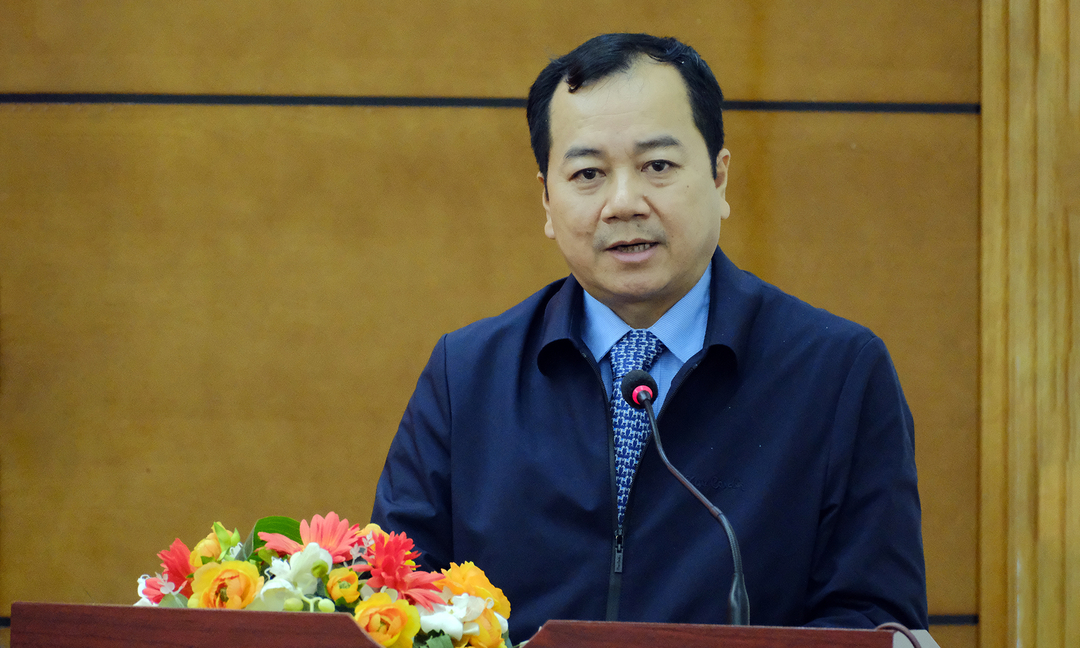 Tổng Cục trưởng Trần Đình Luân cảm ơn sự lãnh đạo, chỉ đạo sát của lãnh đạo Bộ NN-PTNT trong năm 2022. Ảnh: Bá Thắng.