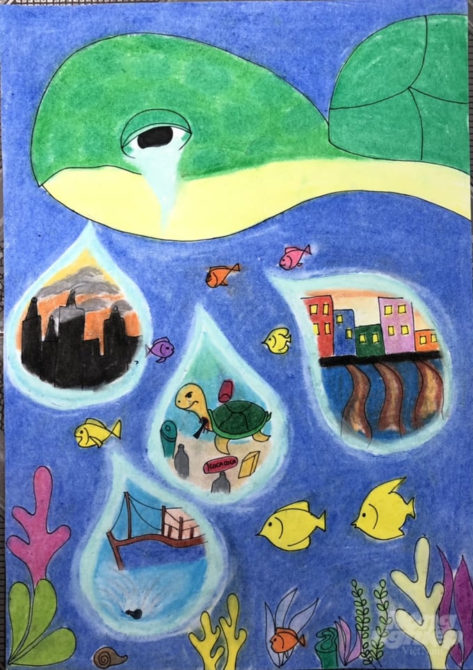 Học sinh tham gia cuộc thi vẽ tranh hướng về biển Đông  Trường THCS Ngô  Quyền