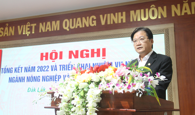 Ông Nguyễn Hoài Dương, Giám đốc Sở NN-PTNT tỉnh Đắk Lắk cho biết giá trị tổng sản phẩm nông, lâm nghiệp, thủy sản năm 2022 đạt 21.217 tỷ đồng. Ảnh: Quang Yên.