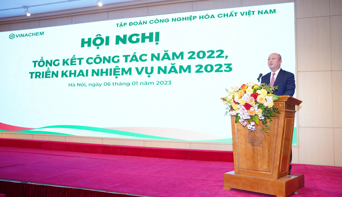 Ông Nguyễn Phú Cường, Chủ tịch Hội đồng thành viên Vinachem ghi nhận và cảm ơn sự nỗ lực của các đơn vị thành viên Tập đoàn Hóa chất Việt Nam trong năm 2022.