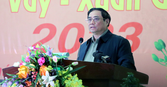 Thủ tướng Phạm Minh Chính phát biểu tại chương trình 'Tết sum vầy - Xuân gắn kết'. Ảnh: XT.