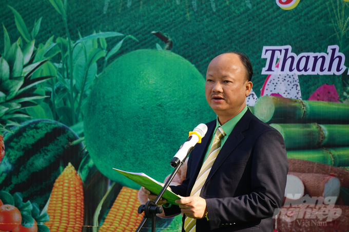 Thạc sĩ Nguyễn Hồng Phong, Tổng Giám đốc Công ty Cổ phần Nông công nghiệp Tiến Nông phát biểu tại lễ ra quân. Ảnh: Quốc Toản.