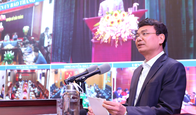 Ông Đặng Xuân Phong, Ủy viên Trung ương Đảng, Bí thư Tỉnh ủy Lào Cai phát biểu tại hội nghị. Ảnh: H.Đ