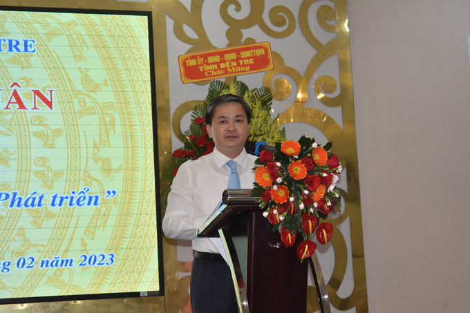 Ông Lê Đức Thọ, Bí thư Tỉnh uỷ Bến Tre cho biết ngành nông nghiệp tiếp tục là bệ đỡ cho sự phát triển kinh tế xã hội của tỉnh năm 2023. Ảnh: Minh Đảm.