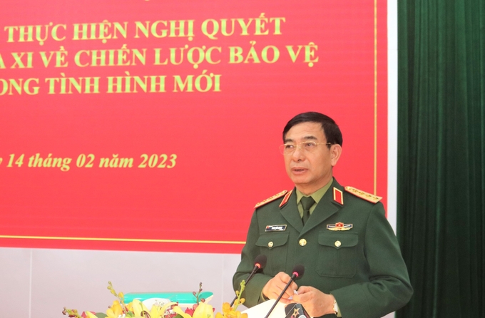 Đại tướng Phan Văn Giang phát biểu chỉ đạo tại Hội nghị. Ảnh NT. 
