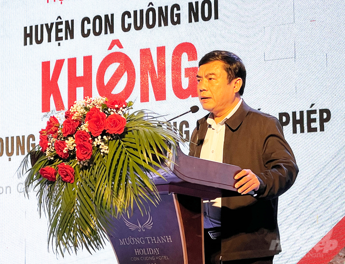 Chủ tịch UBND huyện Con Cuông, ông Hoàng Sỹ Kiện nhấn mạnh vài trò của của Chương trình 'nói không với sử dụng Động vật hoang dã trái phép'. Ảnh: VQG Pù Mát.