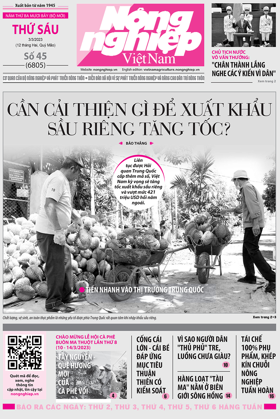 Tin nông nghiệp nổi bật trên số 45, báo Nông nghiệp Việt Nam ngày 3/3/2023