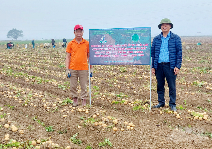 Cán bộ Học viện Nông nghiệp Việt Nam – Viện Sinh học nông nghiệp cùng nông dân tham gia mô hình thu hoạch khoai tây. Ảnh: Gia Bảo.