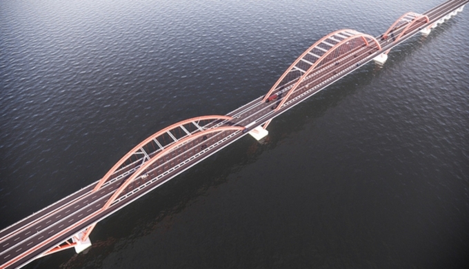 Cầu Thượng Cát có chiều dài 820m, rộng 33m, thiết kế 8 làn xe bắc qua sông Hồng.