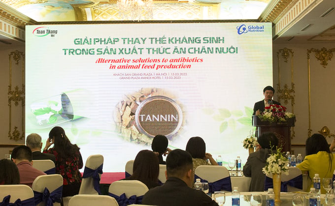 Ông Nguyễn Xuân Dương, Chủ tịch Hội Chăn nuôi Việt Nam ghi nhận và đánh giá cao những doanh nghiệp tiên phong trong việc ứng dụng đưa các sản phẩm thay thế kháng sinh vào ngành sản xuất thức ăn chăn nuôi. Ảnh: Trung Quân.