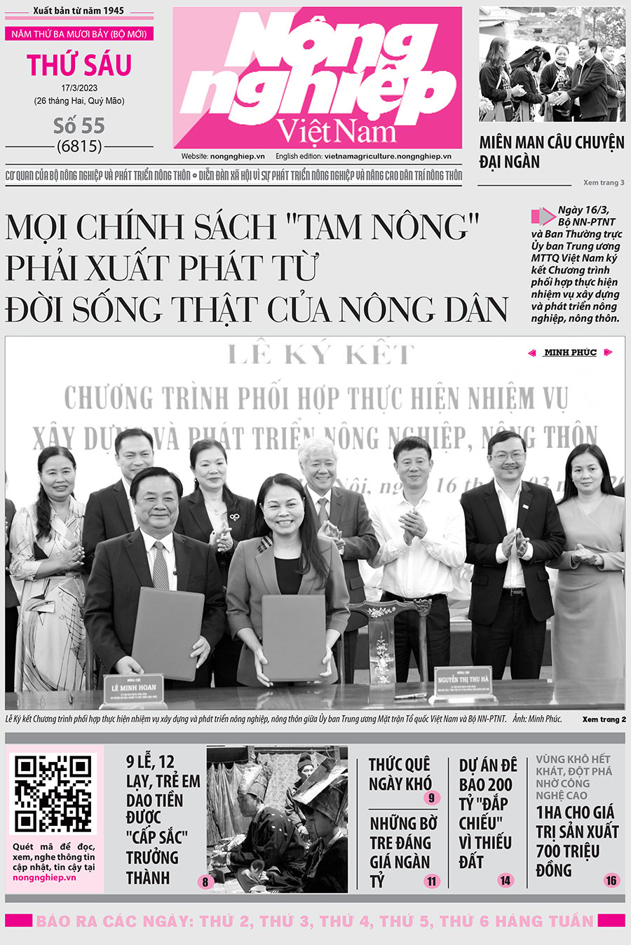 Tin nông nghiệp nổi bật trên số 55, báo Nông nghiệp Việt Nam ngày 17/3/2023