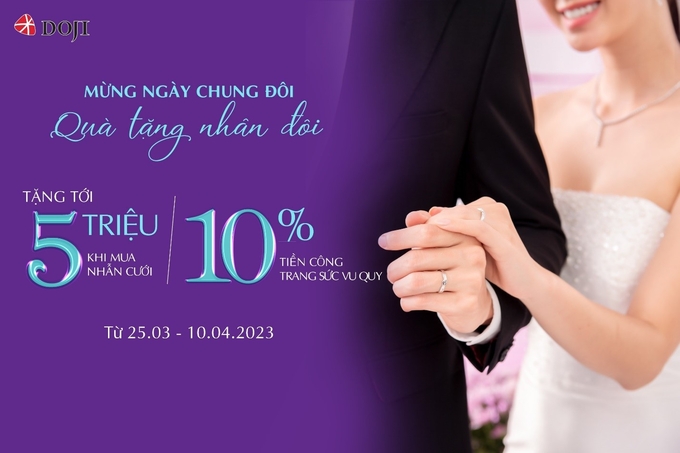 DOJI mang đến hàng ngàn mẫu thiết kế nhẫn cưới dẫn đầu xu hướng cùng đặc quyền nhân đôi ưu đãi từ 25/03 - 10/04/2023