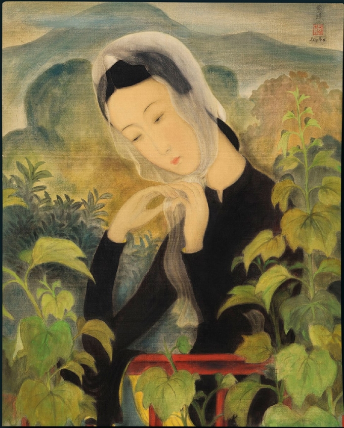 Tác phẩm 'Thiếu nữ choàng khăn' của họa sĩ Lê Phổ.