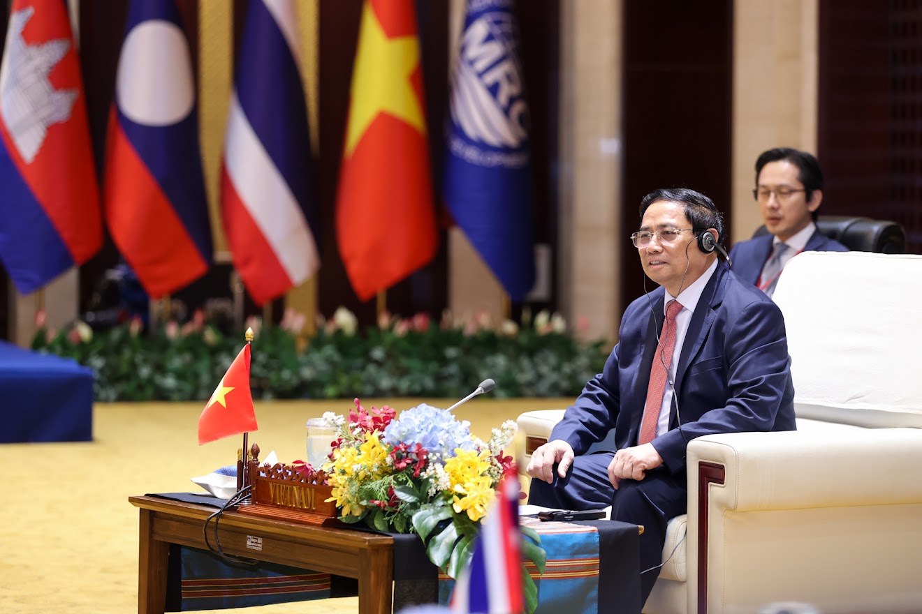 Thủ tướng Phạm Minh Chính tham dự Phiên họp hẹp Hội nghị Cấp cao Ủy hội sông Mekong quốc tế lần thứ 4. Ảnh: VGP.