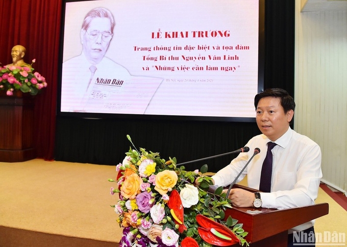 Phó Trưởng Ban Tuyên giáo Trung ương Trần Thanh Lâm phát biểu tại Lễ Khai trương Trang thông tin đặc biệt. Ảnh: Thủy Nguyên.