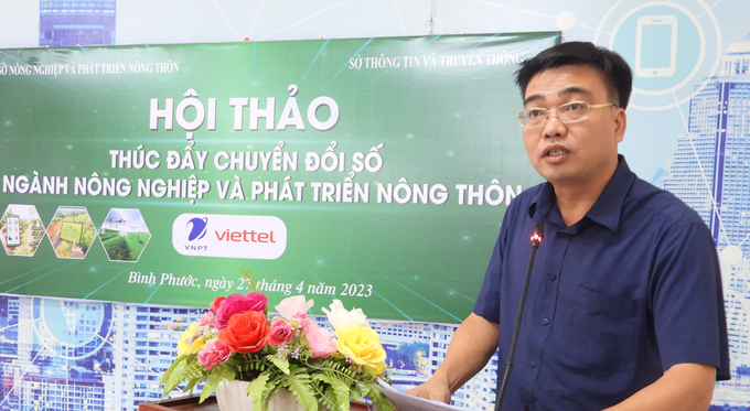 Ông Hoàng Mạnh Thường, Phó Giám đốc Sở NN-PTNT tỉnh Bình Phước trình bày tại Hội thảo. Ảnh: Trần Trung.
