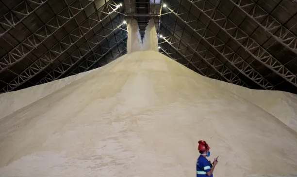 Sugar at a Copersucar warehouse in Santos, Brazil. The company sold €1bn of sugar to Europe in 2020. Photo: Patricia Monteiro/Bloomberg/Getty