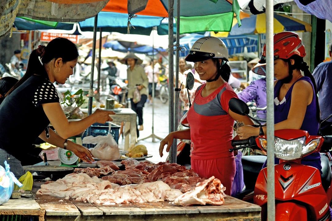 Dự án SafePORK giúp cải thiện, nâng cao chất lượng thịt lợn tại chợ truyền thống. Ảnh: ILRI.